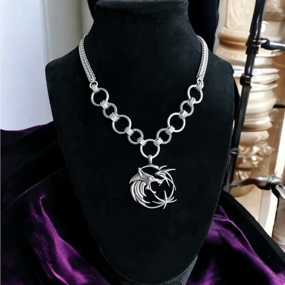 Handmade stainless steel necklace double wheat chain wolf celtic viking charm - Picture 7 of 10